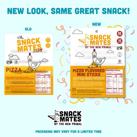 New Primal Snack Mates Pepperoni Pizza Chicken Sticks ideal for kids’ lunchboxes.