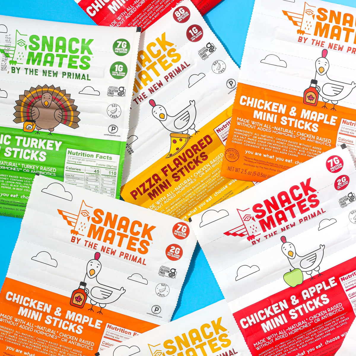 Eight 2.5-ounce bags lined up for week of snacking