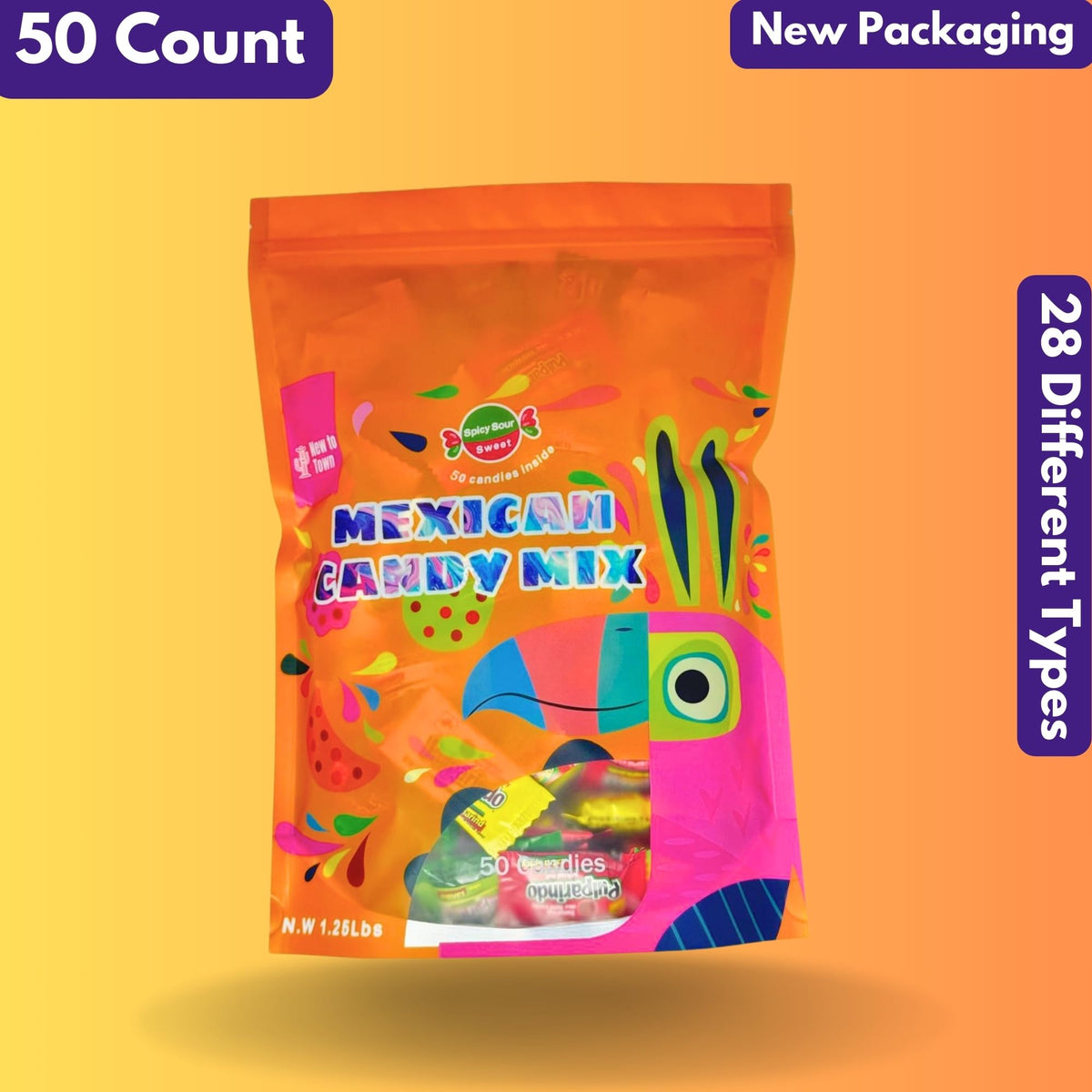 New To Town vivid candies arrangement, inviting for parties