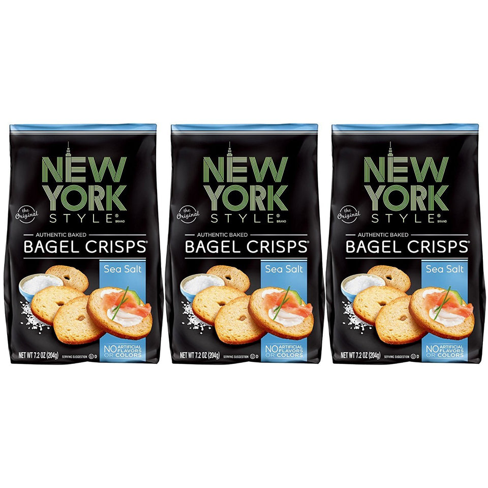 New York Style Bagel Crisps sea salt, savory snack ideal for dipping or topping