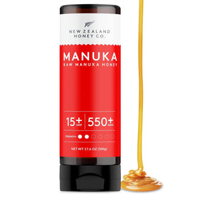 New Zealand Honey Co Manuka UMF 15+ front view bottle for easy drizzle