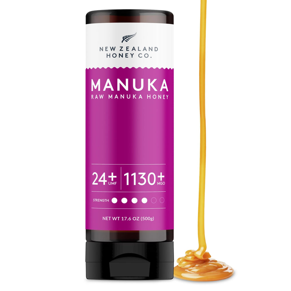 New Zealand Honey Co Manuka honey UMF 24+ bottle for precise drizzle and premium flavor