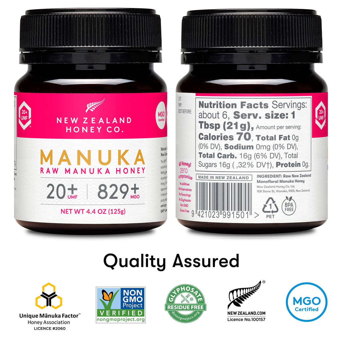 New Zealand Honey Co. Raw Manuka honey—thick texture perfect for toppings.