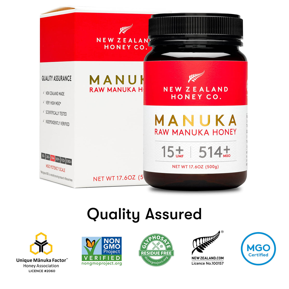New Zealand Honey Co. Raw Manuka UMF15 close-up jar texture showing crystals