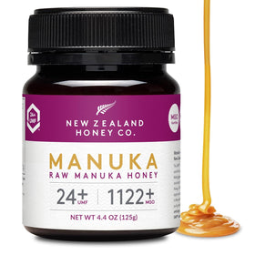 New Zealand Honey Co. raw Manuka honey UMF 24+ in a jar, ideal for daily sweetness.