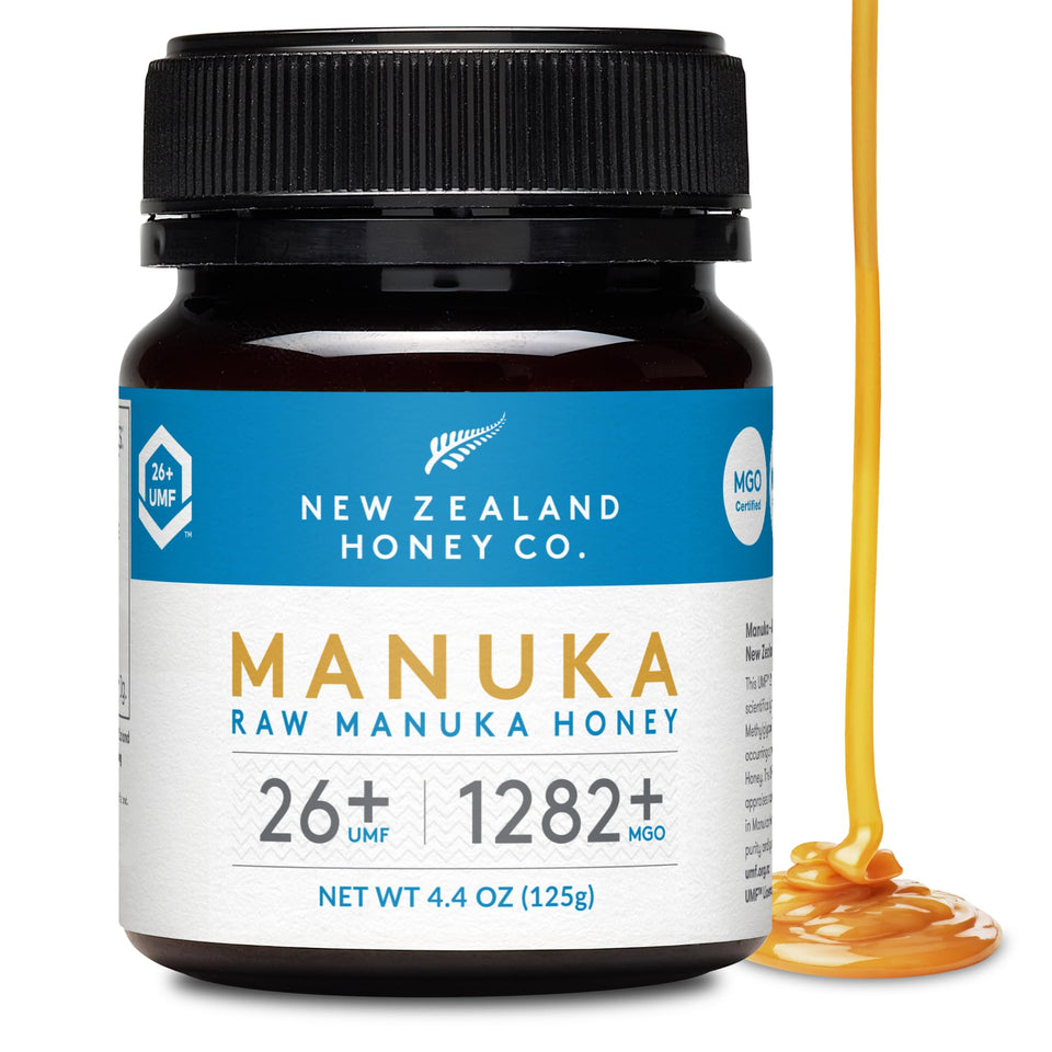 New Zealand Honey Co. Raw Manuka Honey UMF26+ jar shows rich flavor for daily use
