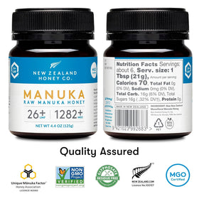 New Zealand Honey Co. UMF26+ label closeup confirms authenticity and quality