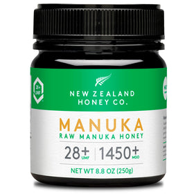 New Zealand Honey Co raw Manuka UMF28 honey bottle highlights premium quality for daily use.