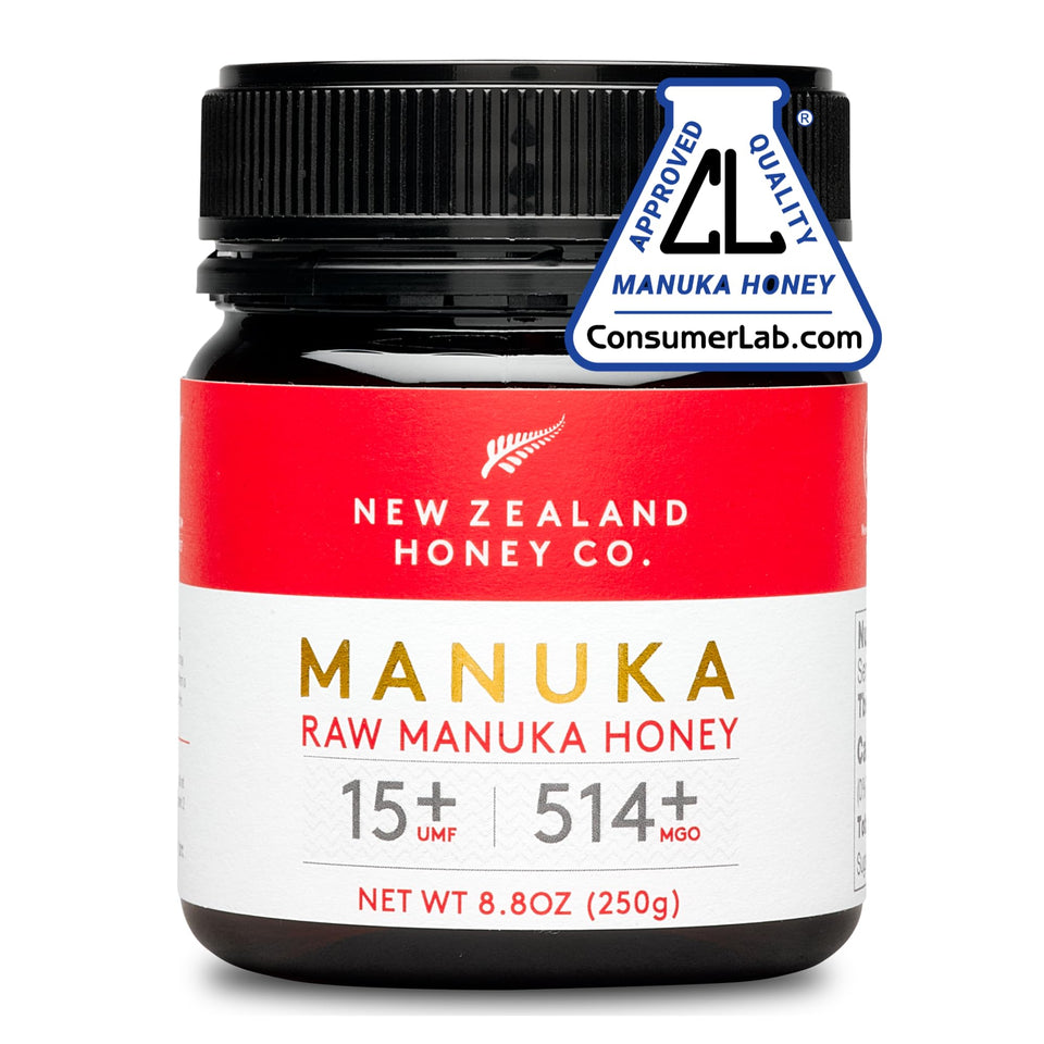 New Zealand Honey Co raw Manuka UMF 15+ jar front view for premium honey