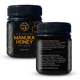 NZ Natural Pet Food Co Woof closeup highlights honey-rich treats for training rewards.