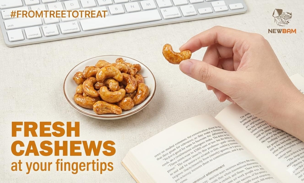 NEWBAM Honey Roasted Cashews gift tin, premium Vietnamese cashews.