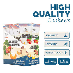 NEWBAM Lightly Salted Cashews – back of pack shows nutrition for office snacking.