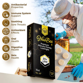 NEWBEE Manuka Lozenges monofloral honey jar shows authentic origin and purity.