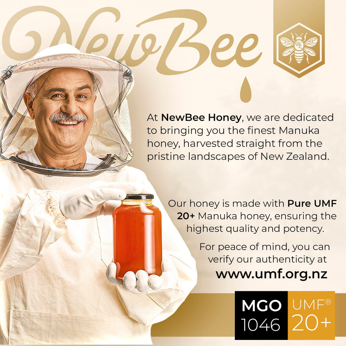 NEWBEE Manuka Lozenges traceability hive-to-hand graphic communicates origin.