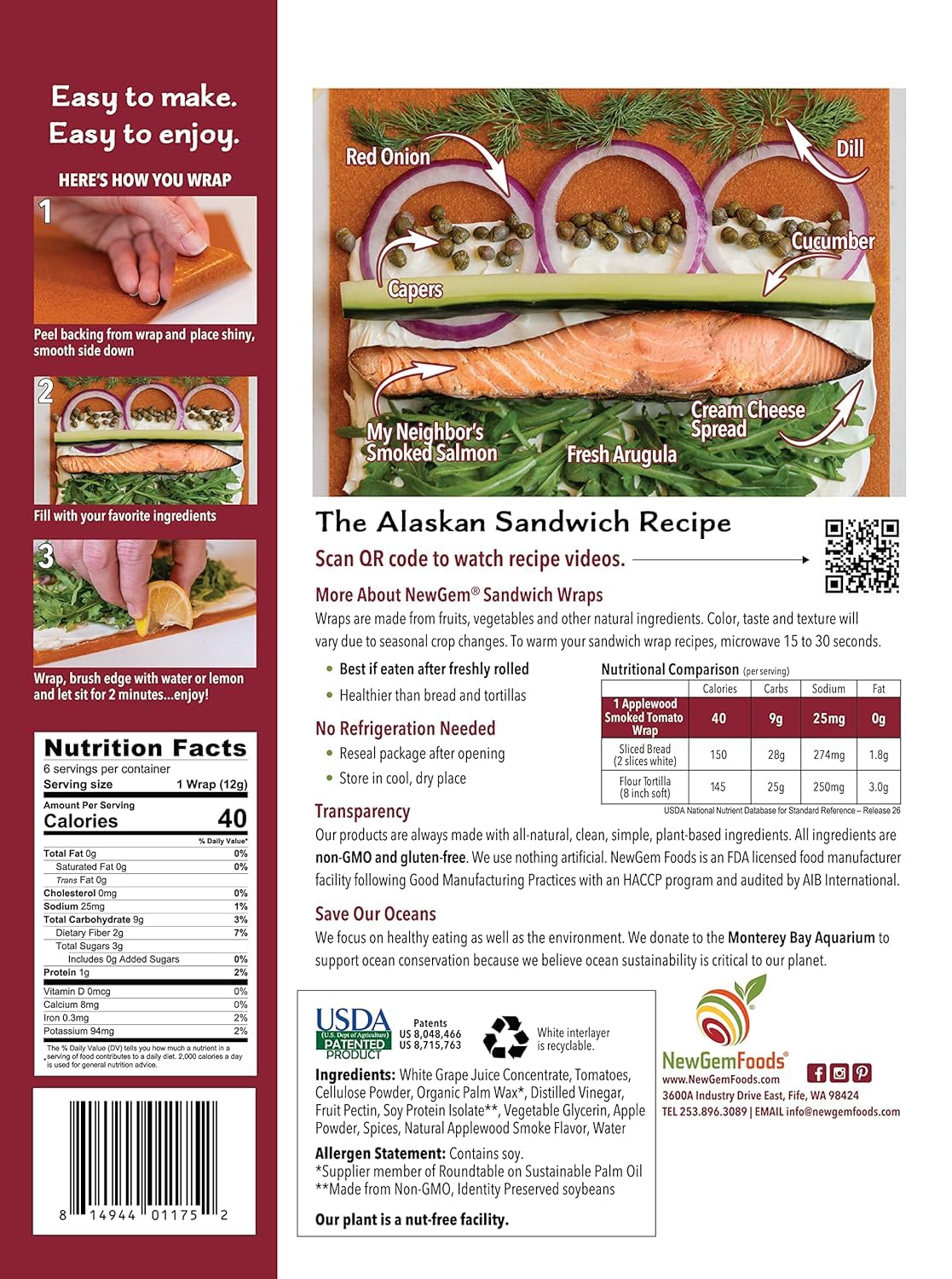 NewGem Applewood smoked tomato wraps with sliced vegetables showing vibrant color.