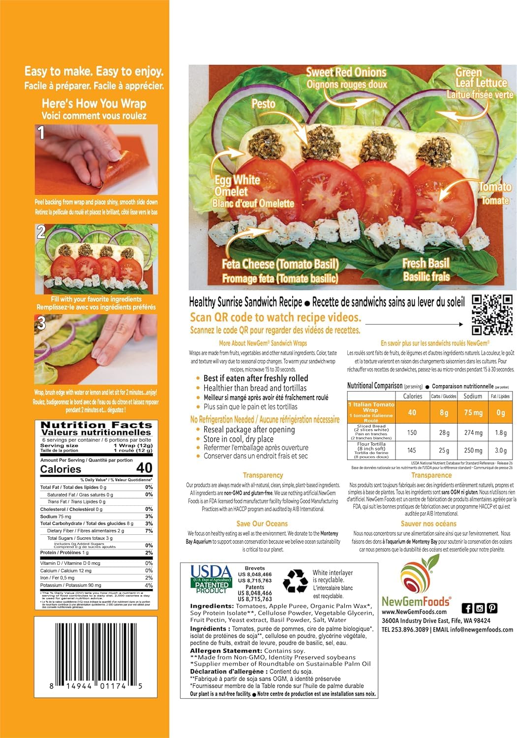 NewGem wraps with colorful vegetables show easy veggie wrap ideas for lunches.