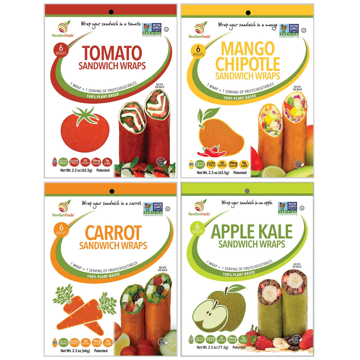 NewGem Tomato Wrap front view, grain-free and plant-based for quick lunches.