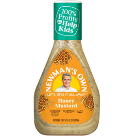 Newman's Own Honey Mustard Dressing bottle cap shown for easy serving and pouring.