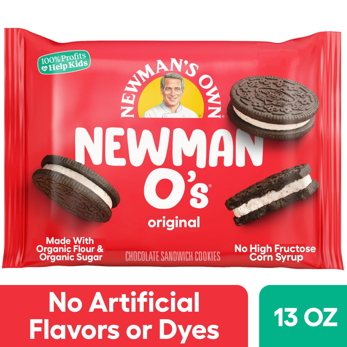 Newman's Own Newman-O's organic ingredients label visible for health-conscious shoppers.