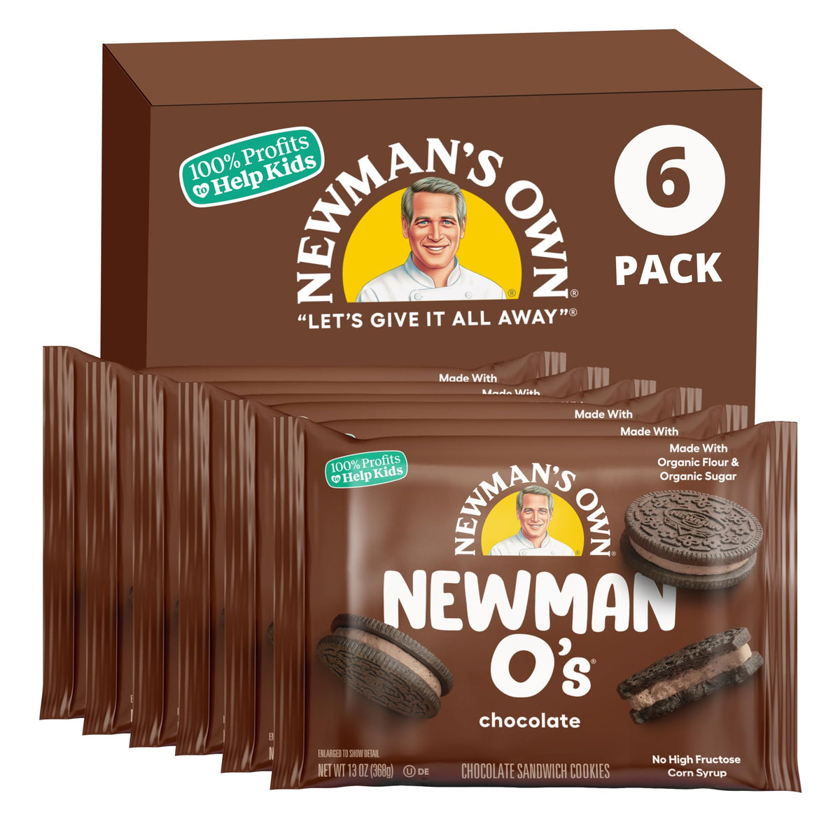 Newman's Own Newman-O's pack shot with chocolate creme cookies highlighting organic ingredients.