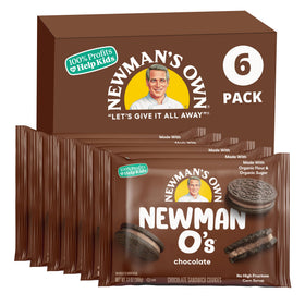 Newman's Own Newman-O's pack shot with chocolate creme cookies highlighting organic ingredients.