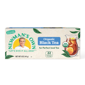 Hot brew of Newman's Own Organic Black Tea in a cup for a bold morning taste.
