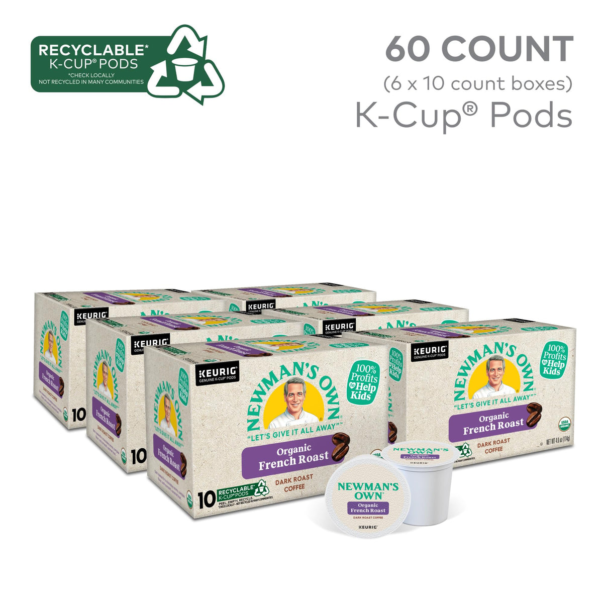 Newman's Own Organic French Roast packaging highlights organic and kosher certification.