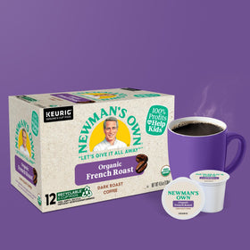 Newman's Own Organic French Roast K-Cups in cup, ready to savor