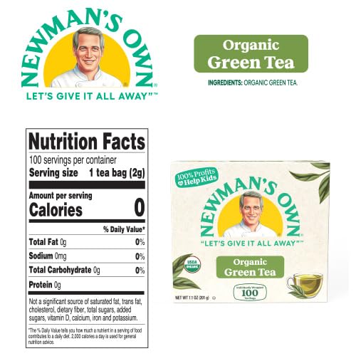 Newman's Own Organic Green Tea bags individually wrapped for freshness ready to brew.