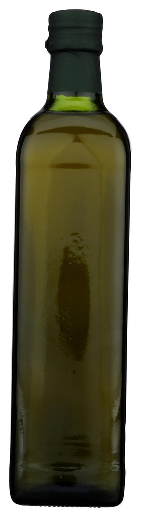 Newman's Own Organic Olive Oil label closeup emphasizes first cold pressed processing