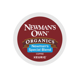 Newman's Own Organic Special Blend coffee pod on kitchen counter.