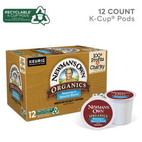 Newman's Own Organic Special Blend coffee pod with recyclable note.