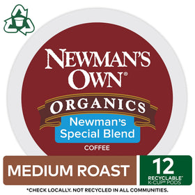 Newman's Own Organic Special Blend coffee pod stack shows compact packaging.