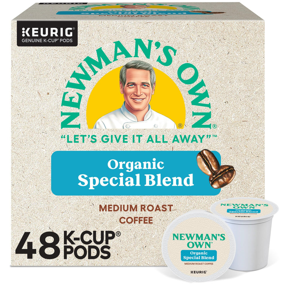 Newman's Own Organic Special Blend pods in front view, bold morning aroma.