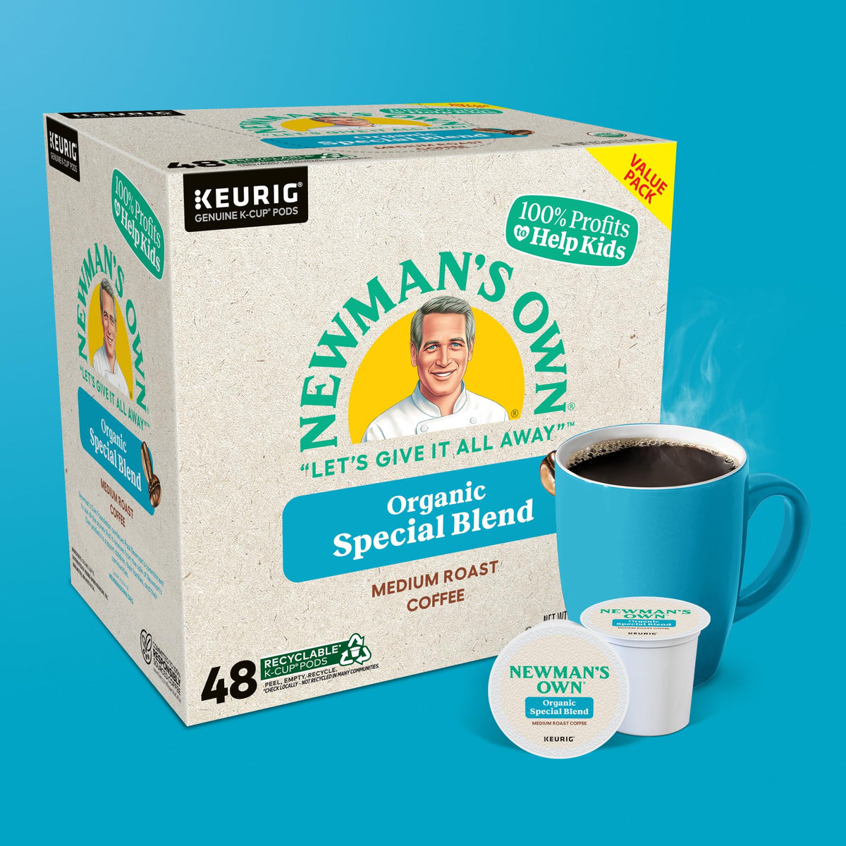 Newman's Own Organic Special Blend shelf display with consumer-friendly packaging.