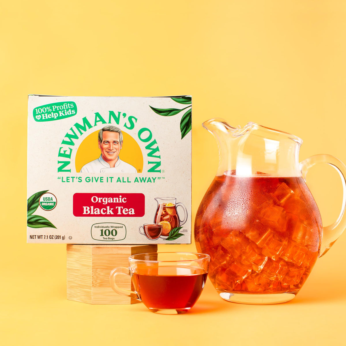 Newman's Own Organic Black Tea contains caffeine for balanced energy lift