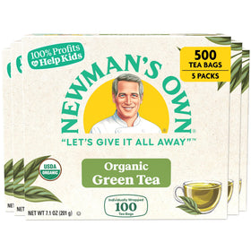 Newman's Own Organic Green Tea bags, foil-lined for freshness and convenience.