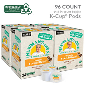 Newman's Own Organic Special Blend Decaf coffee box displaying organic and kosher certifications.