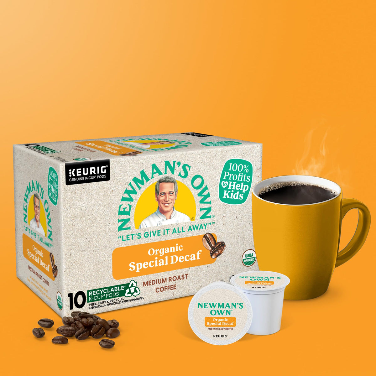 Newman's Own Organic Decaf roast variations highlight medium and dark tones on label.