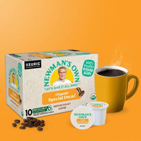 Newman's Own Organic Decaf roast variations highlight medium and dark tones on label.