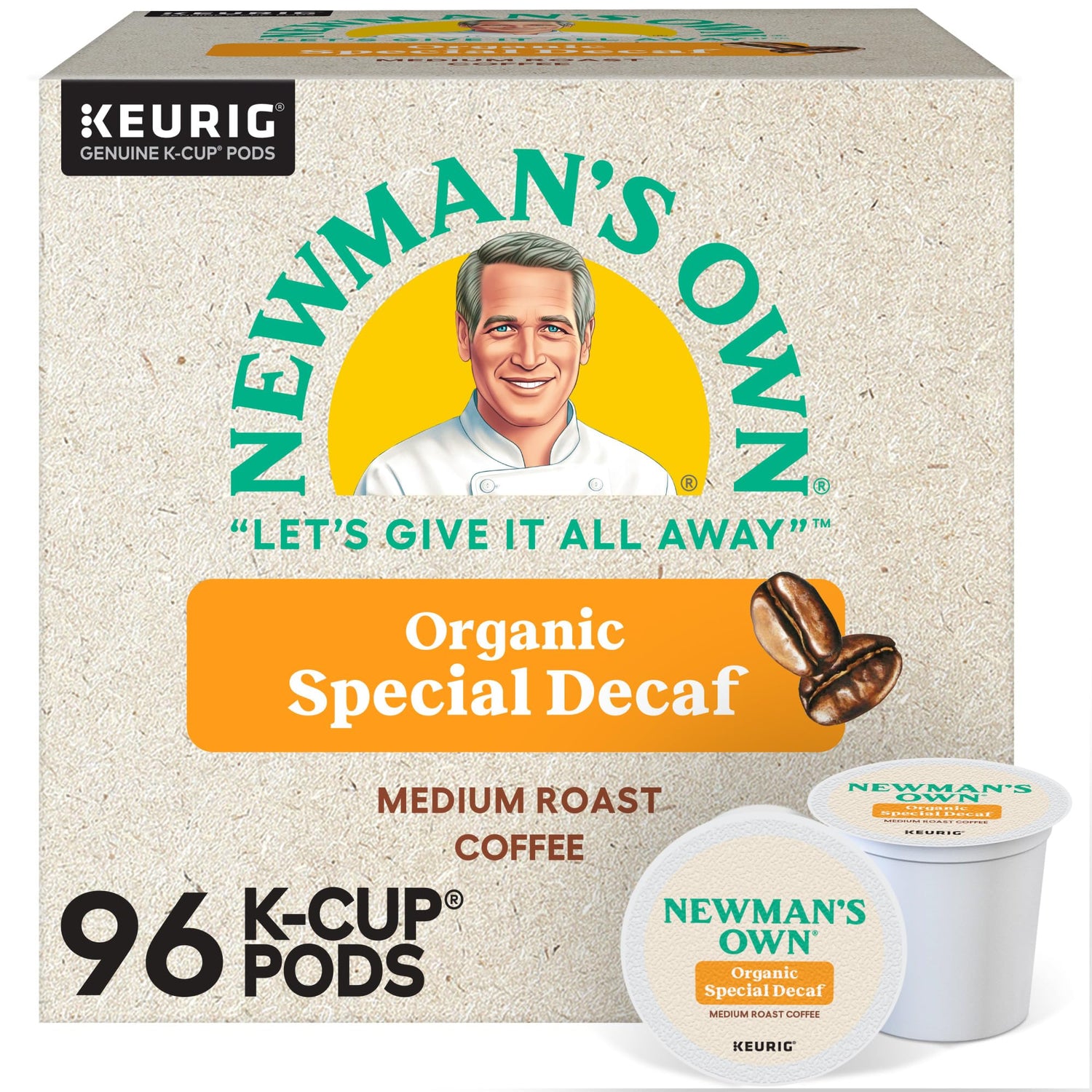 Newman's Own Organic Special Blend Decaf K-Cup pods for quick, flavorful cups.