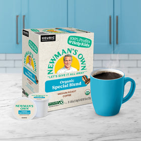 Newman's Own Organics Special Blend K-Cups steaming cup ready in minutes for a reliable pick-me-up