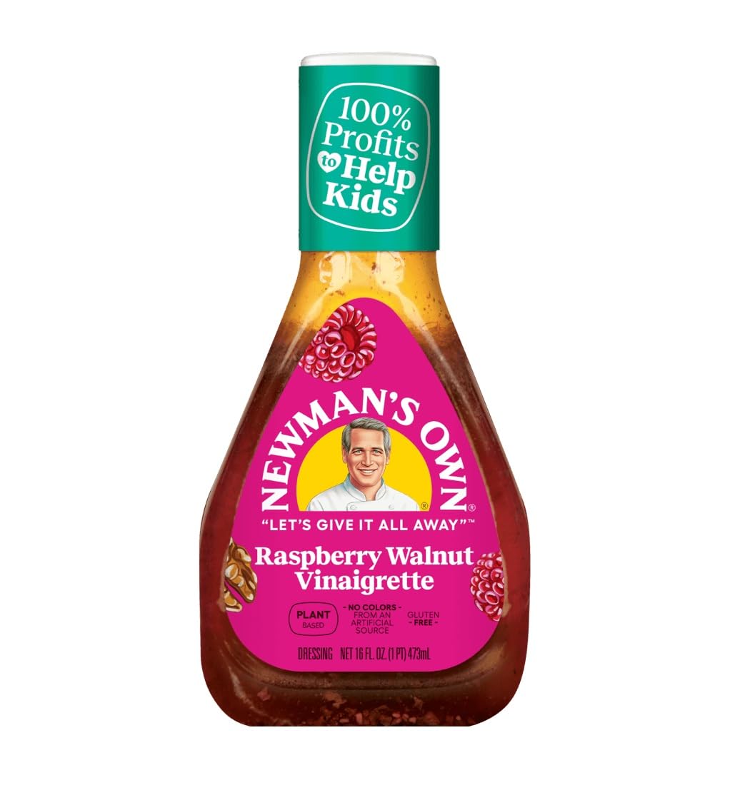 Newman's Own Raspberry Dressing bottle close-up showing smooth dressing for salads