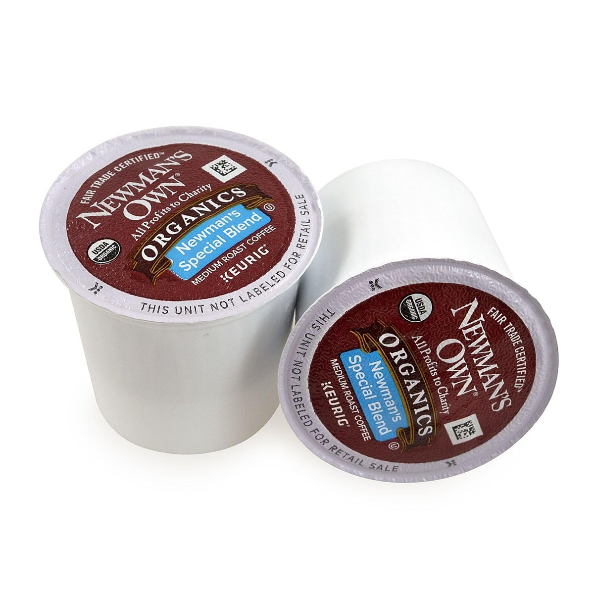 Close-up of Newman's Own K-Cups lids highlighting packaging design for easy selection.