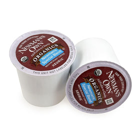 Close-up of Newman's Own K-Cups lids highlighting packaging design for easy selection.