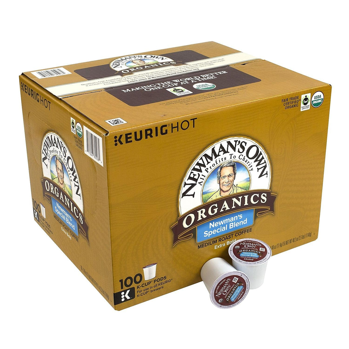 Newman's Own Special Extra Bold Blend K-Cups package ready for Keurig brewing.