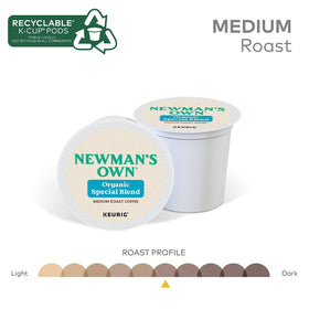 Label shows medium roast profile for Newman's Own Special Extra Bold Blend, ideal for daily coffee.
