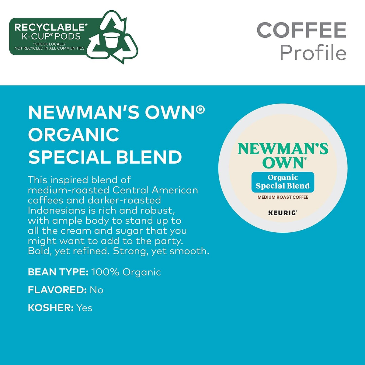 Packaging update note on Newman's Own K-Cups indicating design change for shelves.