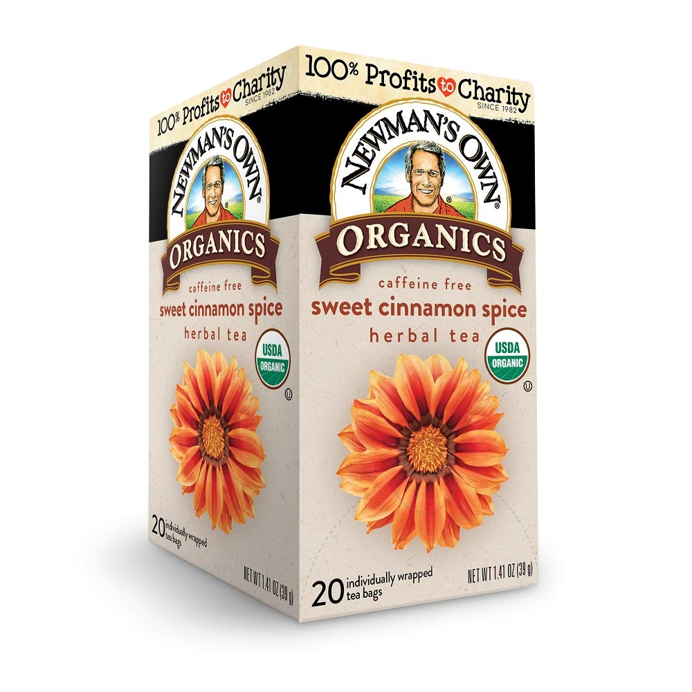 Newman's Own Sweet Cinnamon Spice tea bags are individually wrapped for freshness and convenience.