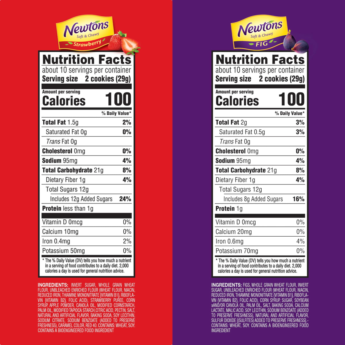 Newtons strawberry bars close-up, 5 g whole grain per serving for a wholesome option.